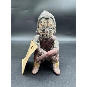 Vintage Pre-Columbian Chinesco Cara Rayada Terracotta Figurine Replica Mexico